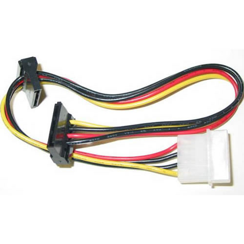 MOLEX to twin 2 Sata Power STRAIGHT Adaptor Lead / Convertor Cable