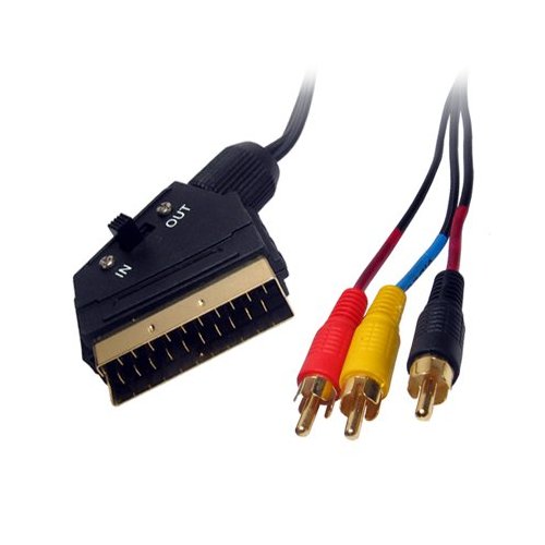 Scart to 3 x RCA / Phono Audio / Video Gold Plated Cable Switchable 1.5 m Lead
