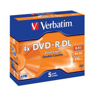 5 Verbatim Double Layer DVD-R DL 4x/8.5GB Jewel Cased #43543