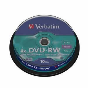 Verbatim Re-recordable 4.7GB 4x DVD-RW 10 Pack Spindle #43552